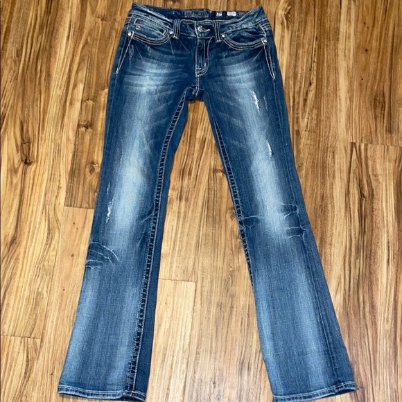 Miss Me Women's Jeans 29 boot cut Clayton fluer de lis embroider gems low rise - Picture 1 of 12
